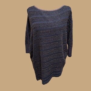 St John Navy Blue Sparkle Knit Boat Neck Dolman Sleeve Sweater Top S